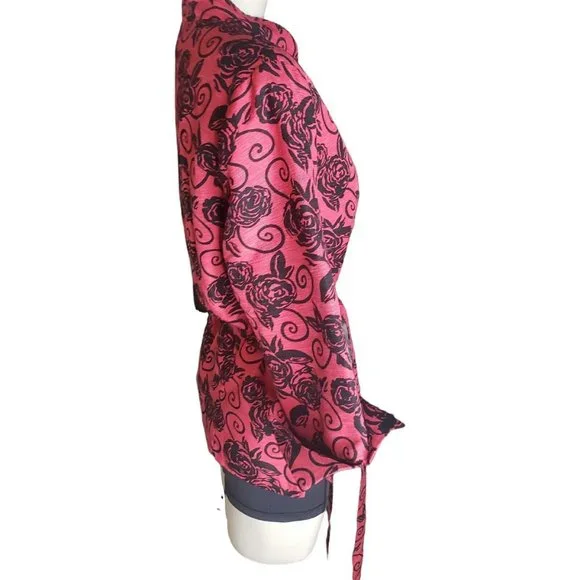 Silkland Shirt/Jacket Size L Red 100% Silk Fully Lined Mandarin Collar - Picture 7 of 8